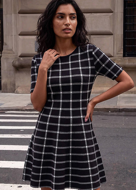 roman knit dress Check Print Knitted - Black DISABLE-women-rave-dresses