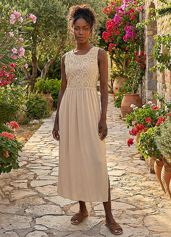 Roman Crochet Bodice Midi Dress