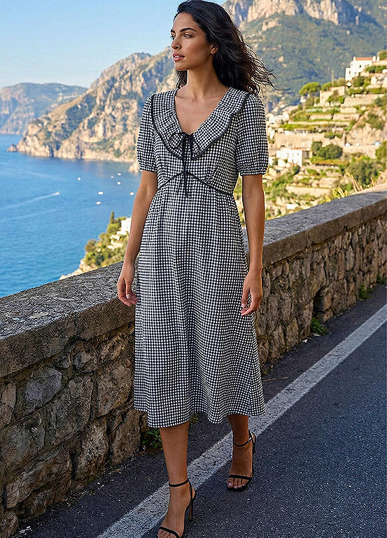 Roman Gingham Frill Tie Midi Dress | Freemans