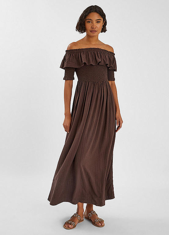 Plus Smocked Drawstring Off Shoulder Mini Dress main image 0