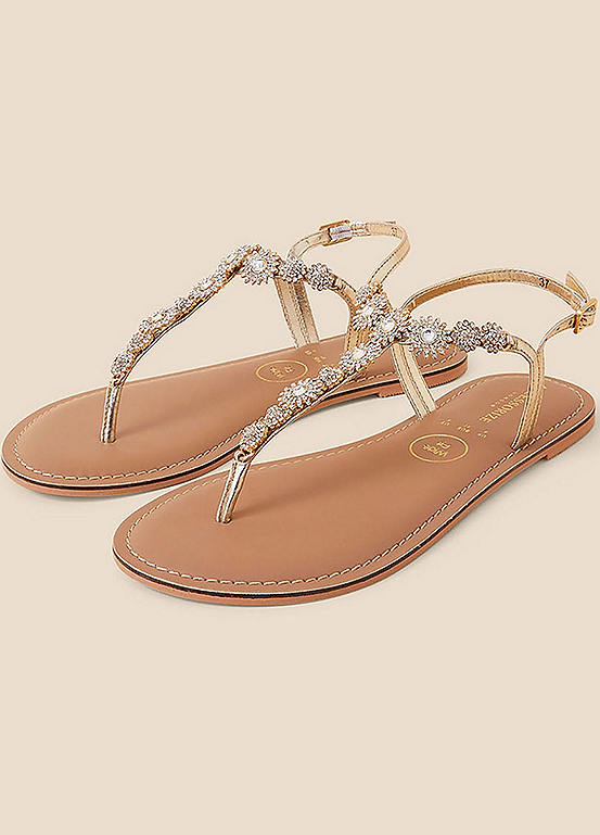 Accessorize Rome Gold Sparkle Wide Fit Sandals | Freemans