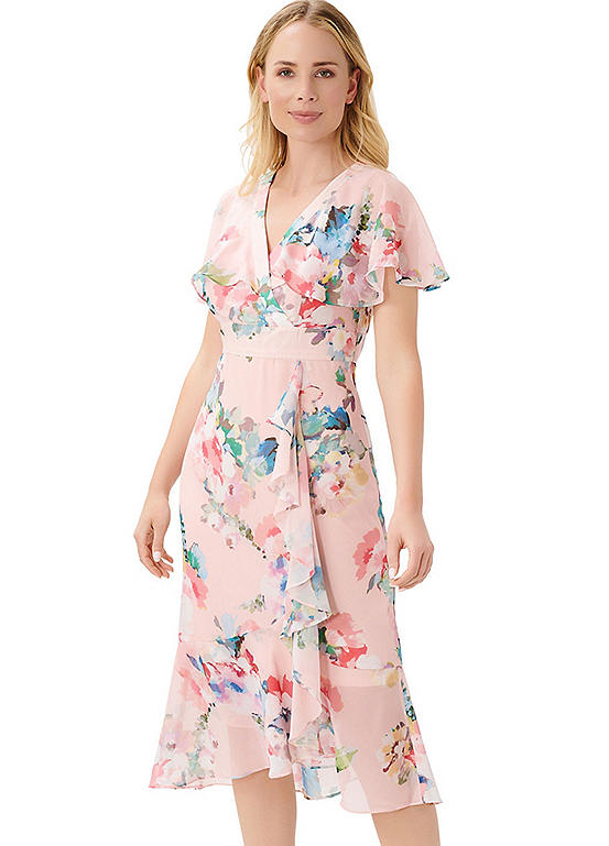 Adrianna Papell Floral-Print Twill Ruffled Midi Faux Wrap Dress | Freemans
