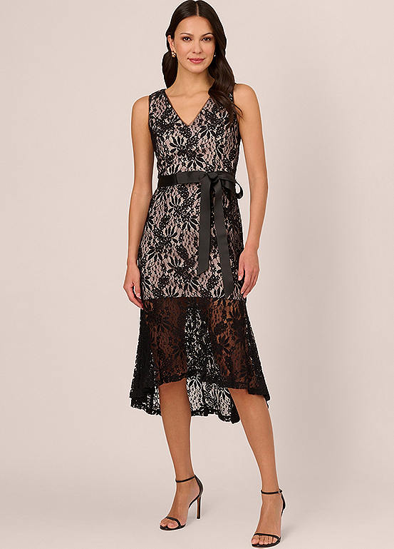 Adrianna Papell Lace Midi Flounce Dress Freemans