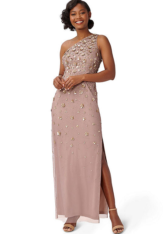 Adrianna Papell One Shoulder Beaded Gown Freemans 6452