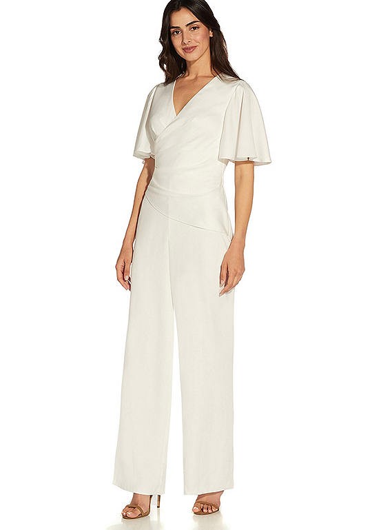 Adrianna Papell Satin Crepe Faux Wrap with Flutter Sleeves Jumpsuit ...