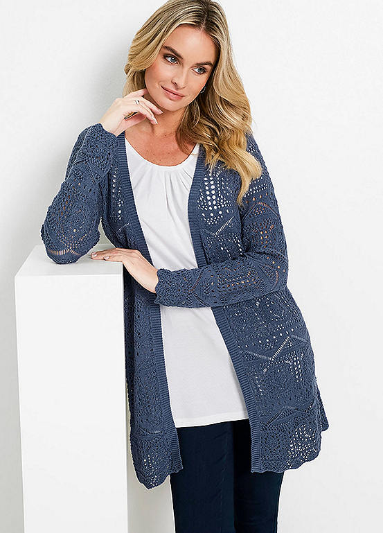 Ajour Knit Longline Cardigan by bonprix | Freemans