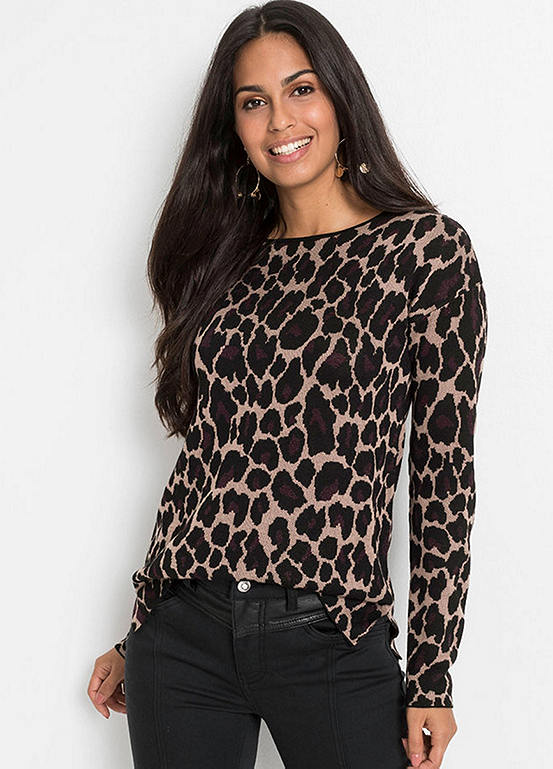 Animal Print Jumper by bonprix- Black Leopard