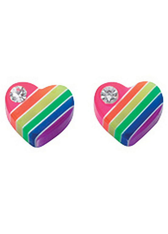 Beginnings Sterling Silver Rainbow Heart Stud Earrings with Crystal Detail