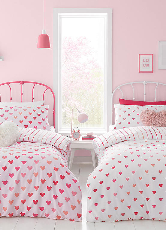 Catherine Lansfield Hearts & Stripes Pack of 2 Duvet Cover Sets