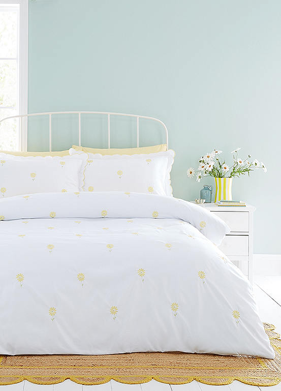 Catherine Lansfield Lorna Embroidered Daisy Duvet Cover Set Freemans
