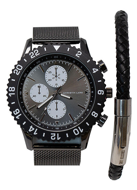 Christin Lars Mens Watch & Bracelet Set Freemans
