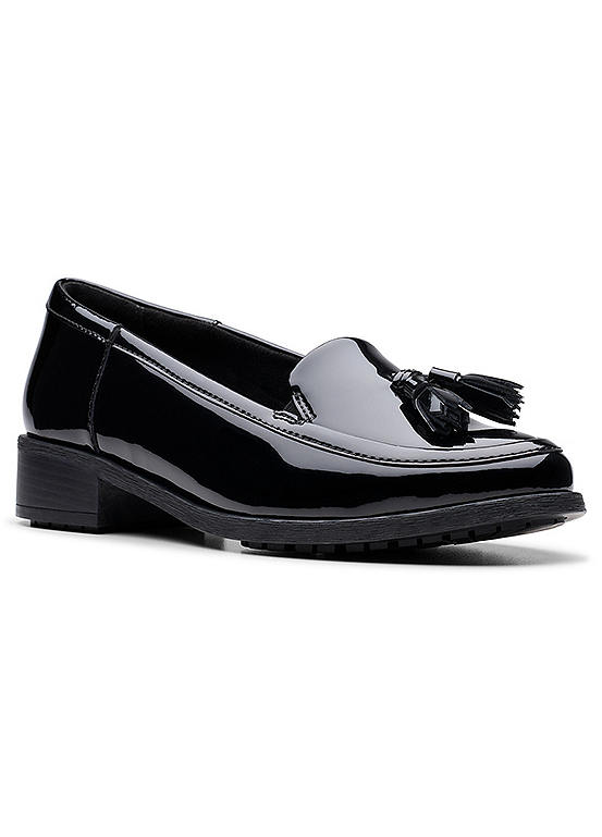 clarks black patent loafers