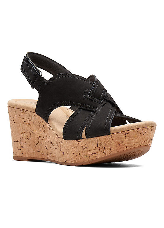 Clarks Collection Rose Erin Black Wide E Fitting Nubuck Leather Wedge ...