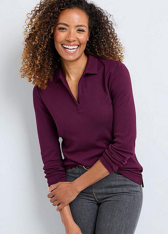 Cotton Traders CosyUp Long Sleeve Polo Shirt Freemans