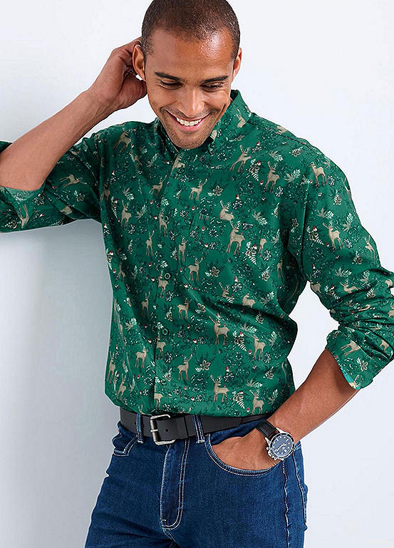 Cotton Traders Dark Emerald Long Sleeve Soft Touch Print Shirt Freemans