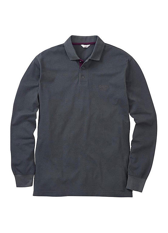 Cotton Traders Dark Smoke Long Sleeve Polo Shirt Freemans