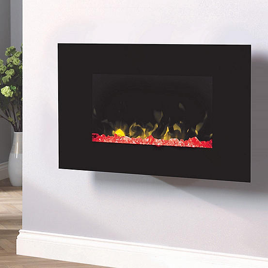 Dimplex Toluca Optiflame Black Glass Wall Fire With Colour Changing 