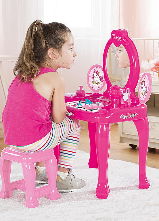 Dolu Unicorn Vanity Table and Stool Set Pink Freemans