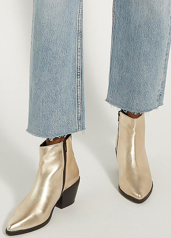 Dune London Papz Metallic Gold Western Boots | Freemans