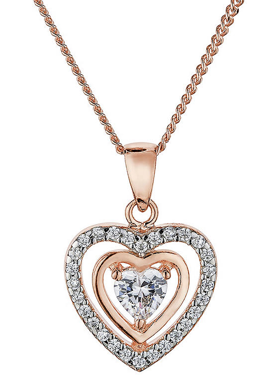 Emily & Ophelia Rose Gold & Sterling Silver Cubic Zirconia Heart ...