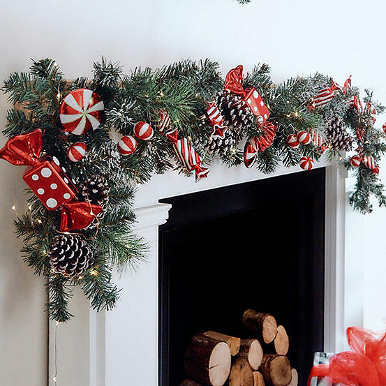 Festive 180cm Red & White Candy Cane Garland  Freemans