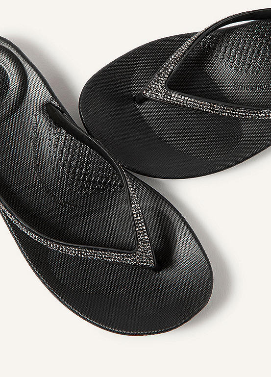 Fitflop Black Sparkle IQushion Ergonomic FlipFlops Freemans