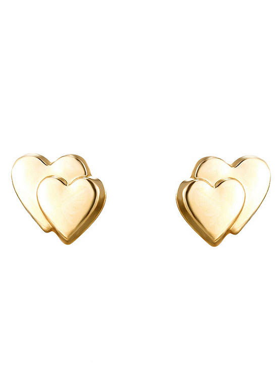 9ct Gold Cubic Zirconia Sturdy Double Heart Earrings main image 1