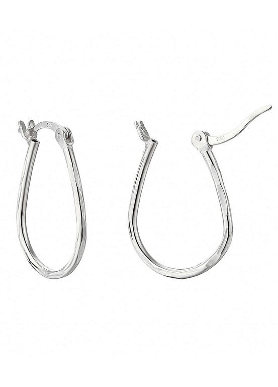 For You Collection Sterling Silver Oval Twisted Creole Drop Hoop