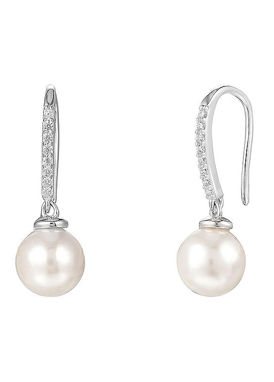 For You Collection Sterling Silver Pearl & Cubic Zirconia Hook Drop ...