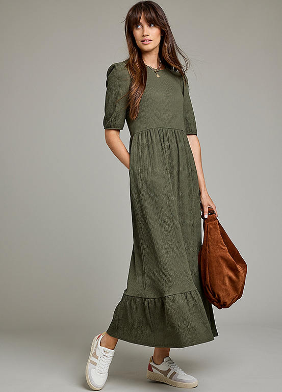 Freemans Khaki Textured Maxi Dress | Freemans