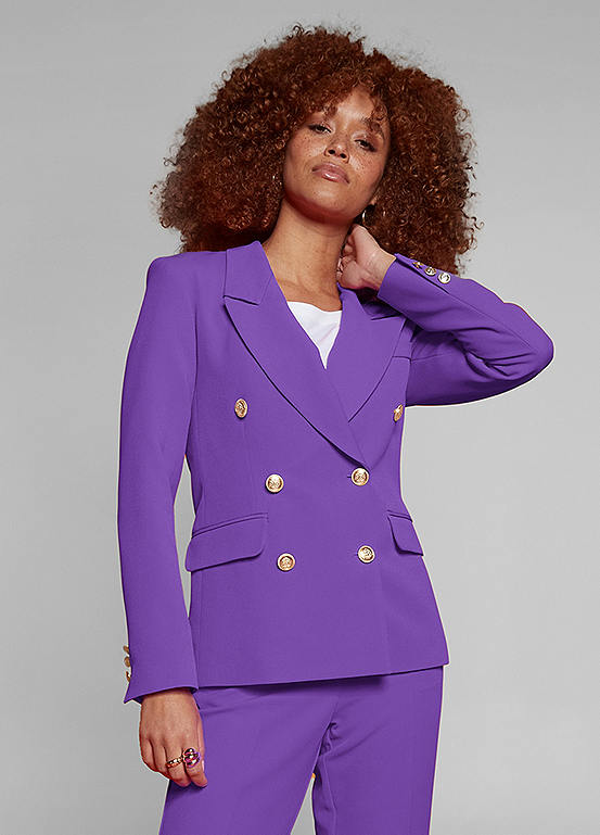 Women's Purple Slim-Fit Double-Breasted Blazer