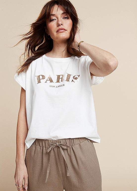 Freemans White Cotton Paris Print T-Shirt