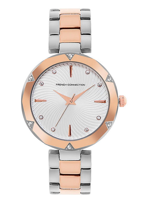 French Connection Ladies Rose Gold & Silver Two Tone Bracelet Watch with White Dial