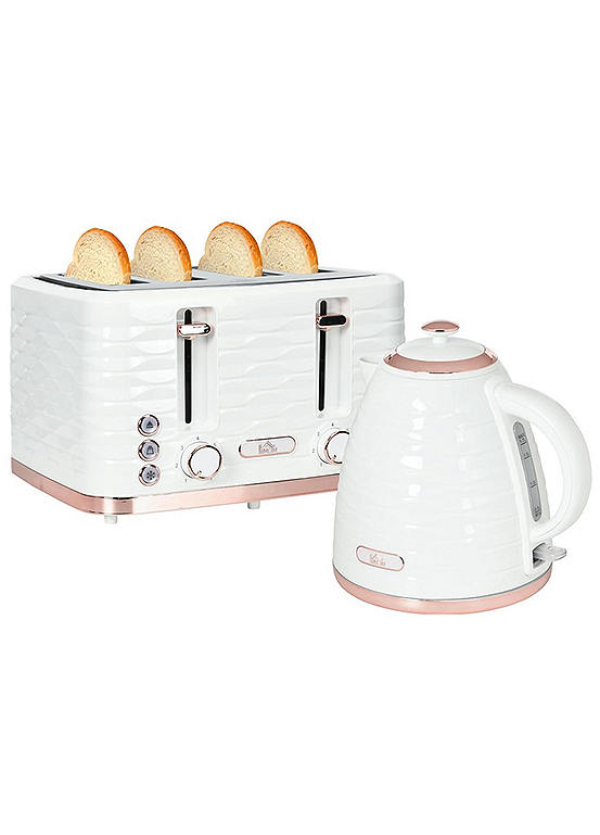 Kettle & 4 Slice Toaster Set White Freemans