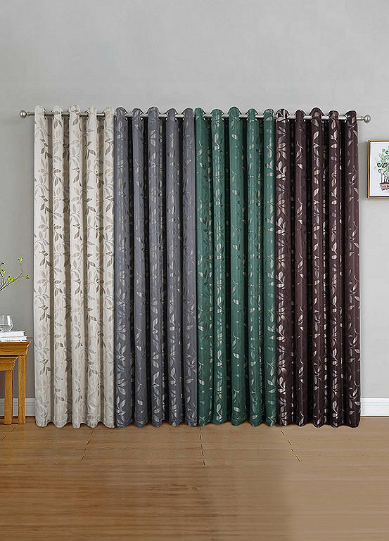 Home Curtains Lorenzo Leaf Jacquard Lined Eyelet Curtains | Freemans