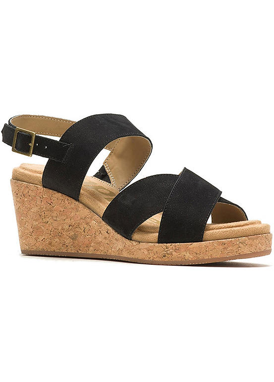 Hush Puppies Willow X Band Black Suede Wedge Sandals | Freemans