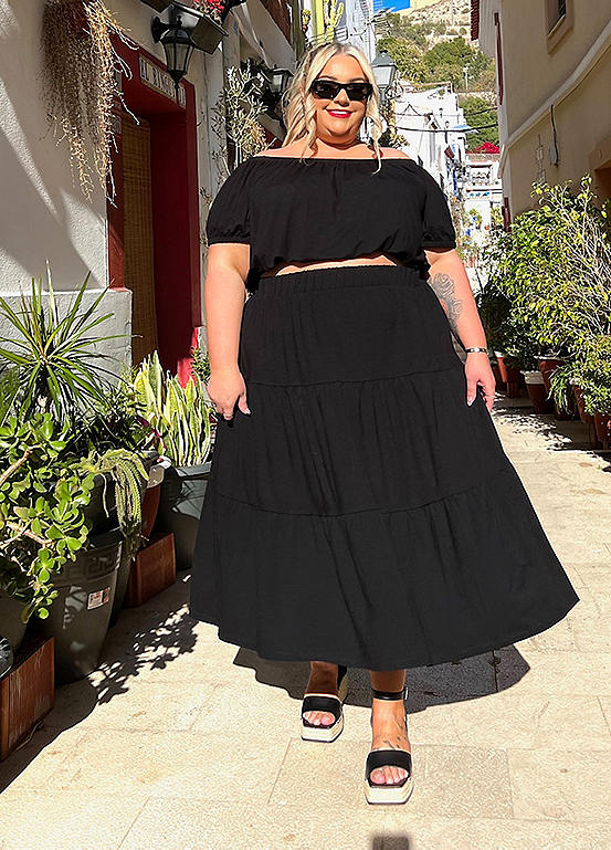 In The Style x Black Tiered Jersey Maxi Skirt | Freemans