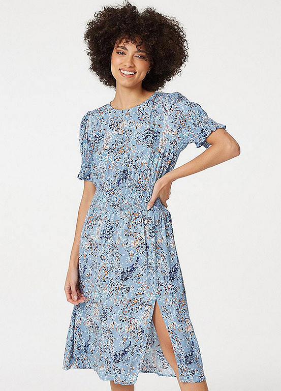 Izabel London Multi Blue Floral Front Split Midi Dress | Freemans