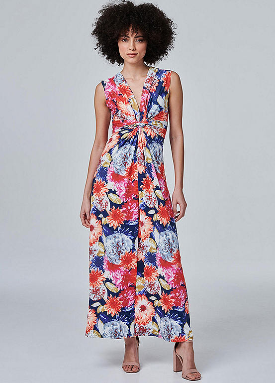 Izabel London Multi Orange Floral Knot Front Maxi Dress | Freemans