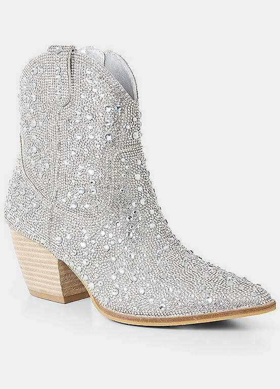 Silver Joe Browns Diamanté Sparkle Cowboy Boots
