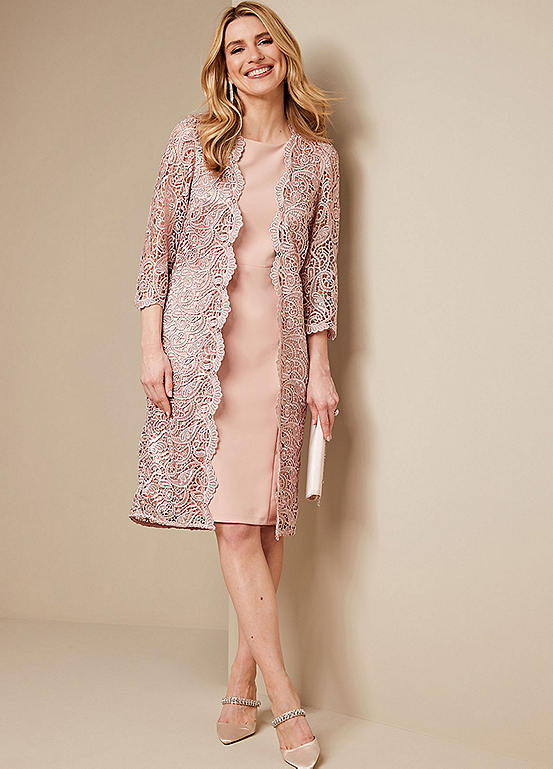 Kaleidoscope Blush Longline Lace Jacket & Shift Dress Freemans
