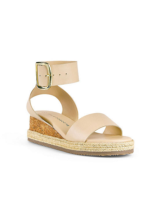 Kaleidoscope Cream Leather Ankle Strap Wedge Sandals Freemans