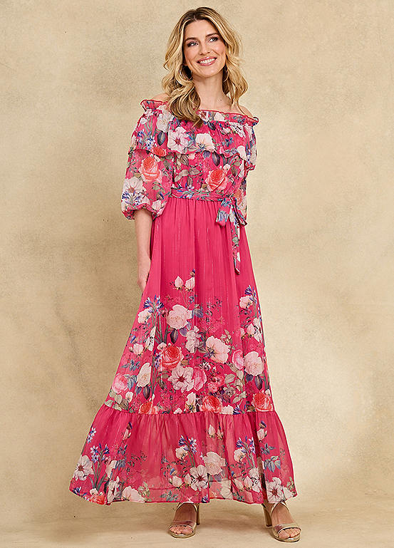 Kaleidoscope Floral Print Bardot Maxi Dress | Freemans