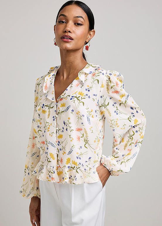 Kaleidoscope Tuxedo Blouse Red Swirl Floral