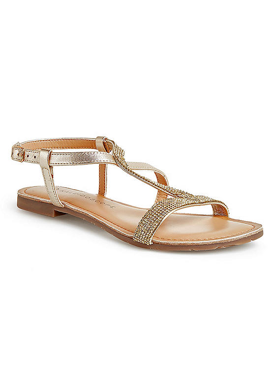 Kaleidoscope Gold Diamante Leather Sandals Freemans