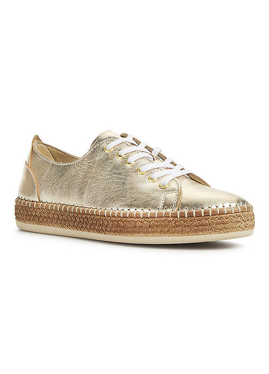 Kaleidoscope Gold Tone Leather Lace-Up Jute Sole Pumps | Freemans