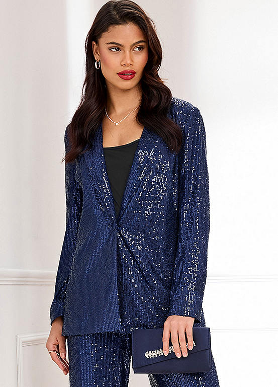 Kaleidoscope Navy Sequin Blazer | Freemans