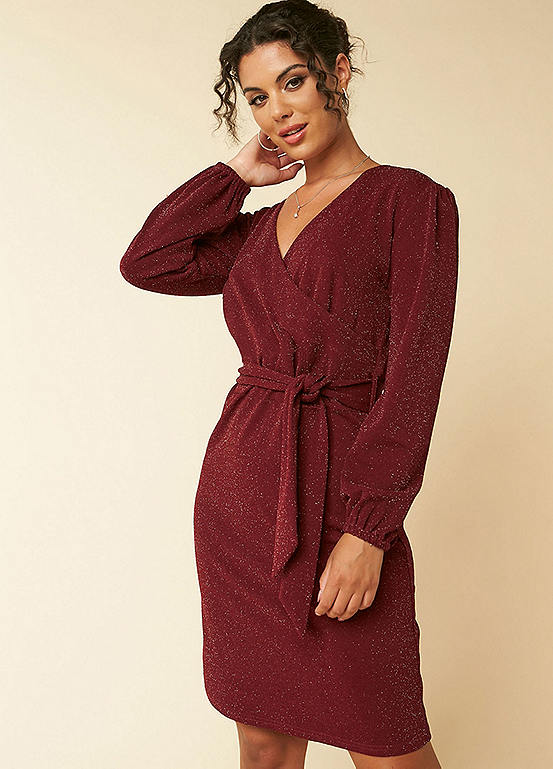 red sparkle wrap dress