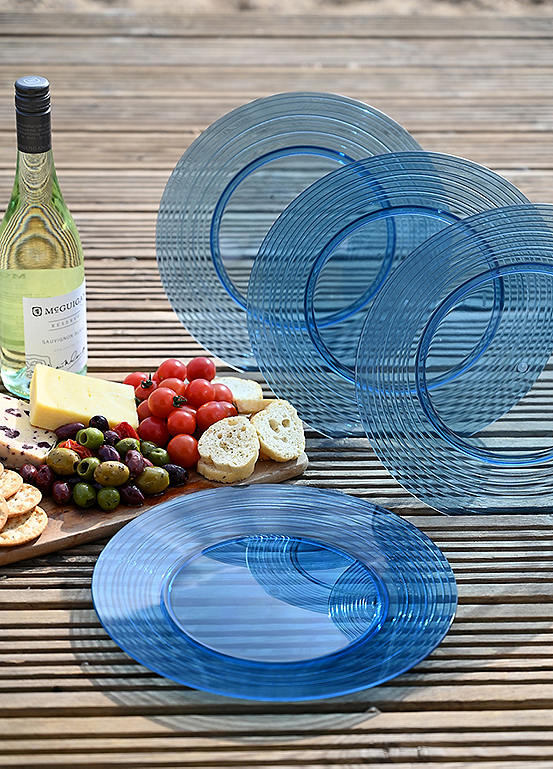 Linear Set of 4 Reusable Blue Plastic Picnic Plates | Freemans