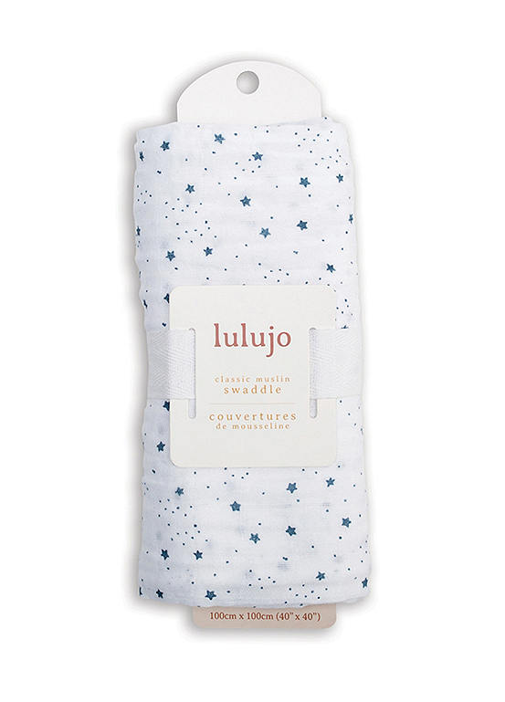 MiracleWare Muslin Swaddle Blanket - 47x47 Inch, 2-Piece Set, Aqua Stars | 100% Cotton For Babies